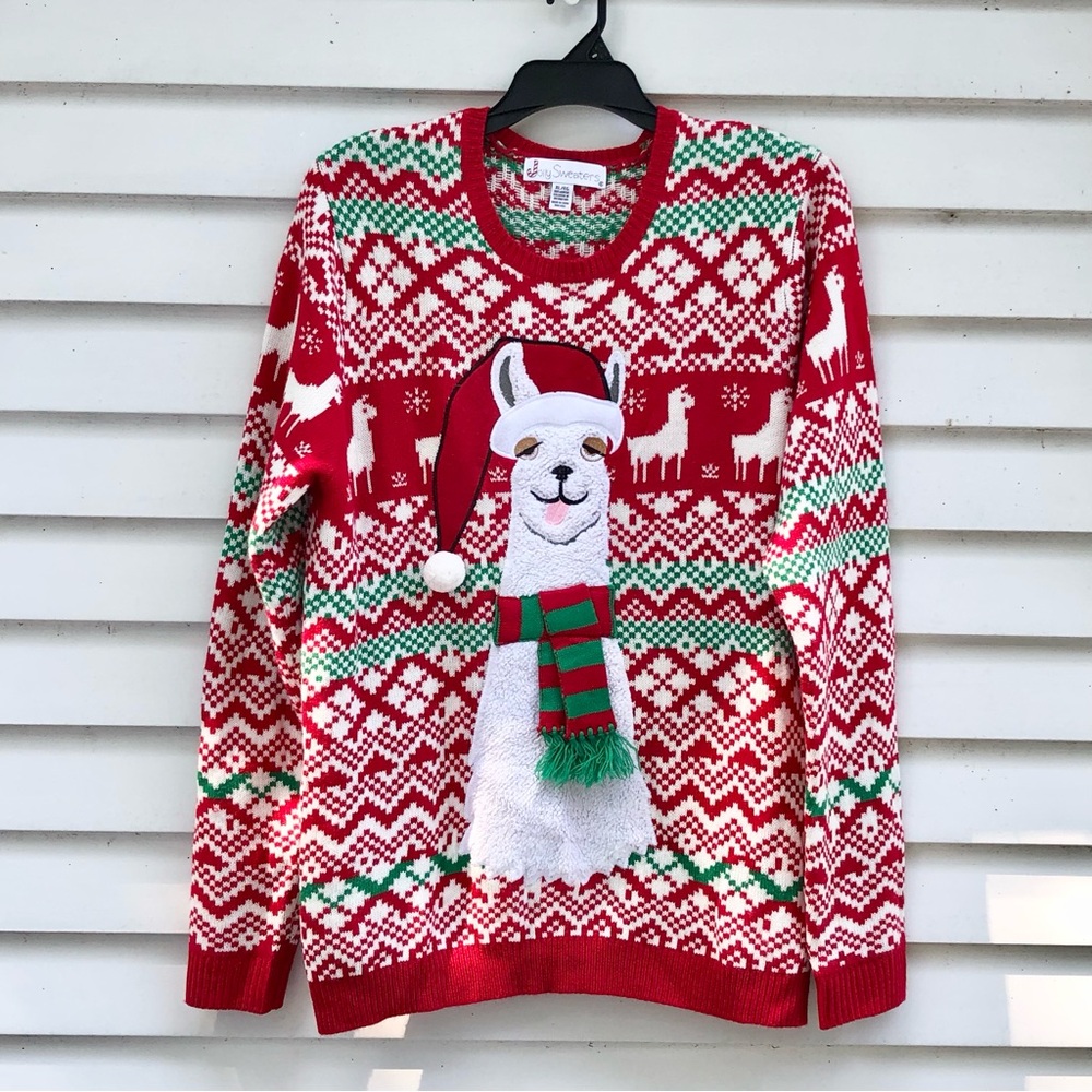 Jolly Sweaters Santa Llama Ugly Christmas Sweater Holiday Knit XL